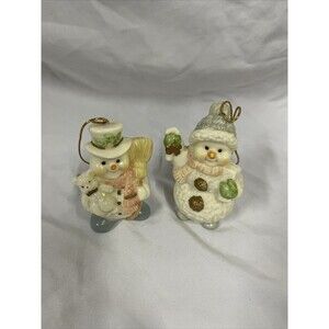 VTG Porcelain Christmas SNOWMEN Ornaments Set Of 2 - D10‎